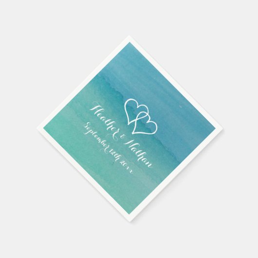 Turquoise blauw waterverf schilderij bruiloft serv servetten (Hoek)