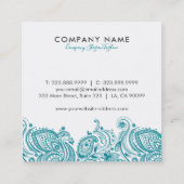 Turquoise-Blauw & Wit Bloemen Paisley Kant Vierkante Visitekaartje (Achterkant)