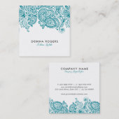 Turquoise-Blauw & Wit Bloemen Paisley Kant Vierkante Visitekaartje (Voorkant / Achterkant)