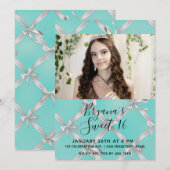 Turquoise Blauw & Wit Bogen Sweet 16 Party Foto Kaart (Voorkant / Achterkant)