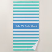Turquoise blauw wit gestreept gepersonaliseerd strandlaken (Voorkant)