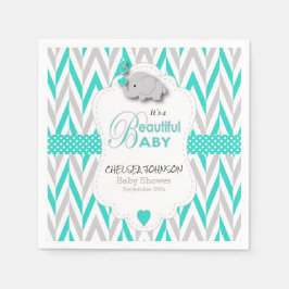 Turquoise blauw, wit grijs olifant Baby shower Servetten