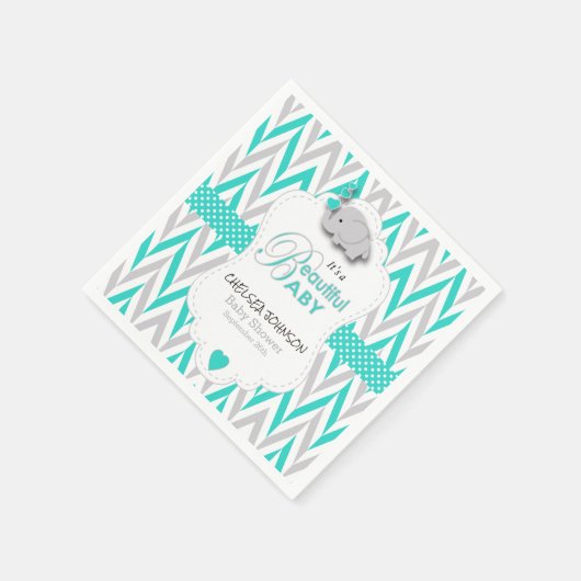 Turquoise blauw, wit grijs olifant Baby shower Servetten (Hoek)