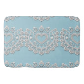 Turquoise Blauw Wit Kant Hart Bruiloft Bruids Badmat (Voorkant)