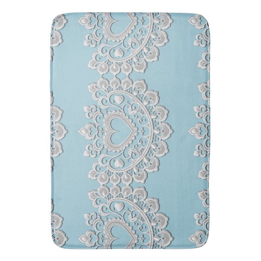 Turquoise Blauw Wit Kant Hart Bruiloft Bruids Badmat (Voorkant Verticaal)