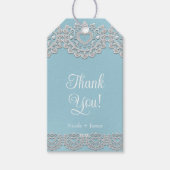 Turquoise Blauw Wit Kant Hart Bruiloft Bruids Cadeaulabel (Voorkant)