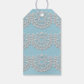 Turquoise Blauw Wit Kant Hart Bruiloft Bruids Cadeaulabel (Achterkant)