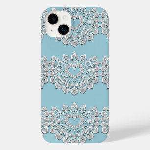 Turquoise Blauw Wit Kant Hart Bruiloft Bruids Case-Mate iPhone 14 Plus Hoesje