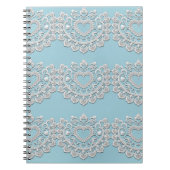 Turquoise Blauw Wit Kant Hart Bruiloft Bruids Notitieboek (Voorkant)
