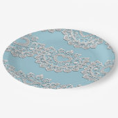 Turquoise Blauw Wit Kant Hart Bruiloft Bruids Papieren Bordje (Gekanteld)