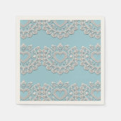 Turquoise Blauw Wit Kant Hart Bruiloft Bruids Servet (Voorkant)