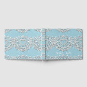 Turquoise Blauw Wit Kant Hart Bruiloft Gastenboek (Volledig)