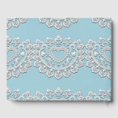 Turquoise Blauw Wit Kant Hart Bruiloft Gastenboek (Achterkant)