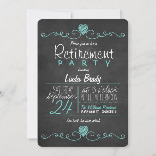 Turquoise Blauw & Wit Krijtbord Retirement Party Kaart