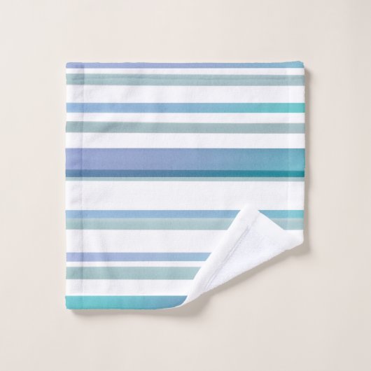 Turquoise Blauw Wit Waterverf Stripes Bad Handdoek (Wasdoekje)