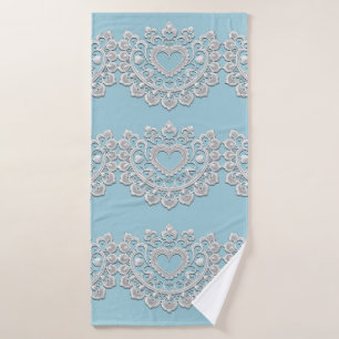 Turquoise Blauw Witte Kant Hart Trouw Bruids- Bad Handdoek