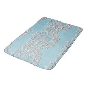 Turquoise Blauw Witte Kant Hart Trouw Bruids- Badmat (Gekanteld)
