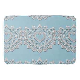 Turquoise Blauw Witte Kant Hart Trouw Bruids- Badmat