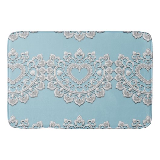 Turquoise Blauw Witte Kant Hart Trouw Bruids- Badmat (Voorkant)