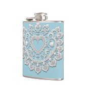 Turquoise Blauw Witte Kant Hart Trouw Bruids- Heupfles (Links)