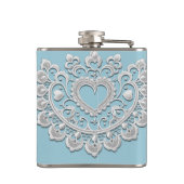 Turquoise Blauw Witte Kant Hart Trouw Bruids- Heupfles (Achterkant)