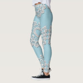 Turquoise Blauw Witte Kant Hart Trouw Bruids- Leggings (Links)