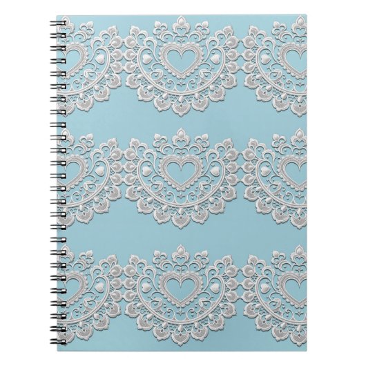 Turquoise Blauw Witte Kant Hart Trouw Bruids- Notitieboek (Voorkant)