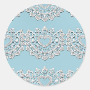 Turquoise Blauw Witte Kant Hart Trouw Bruids- Ronde Sticker