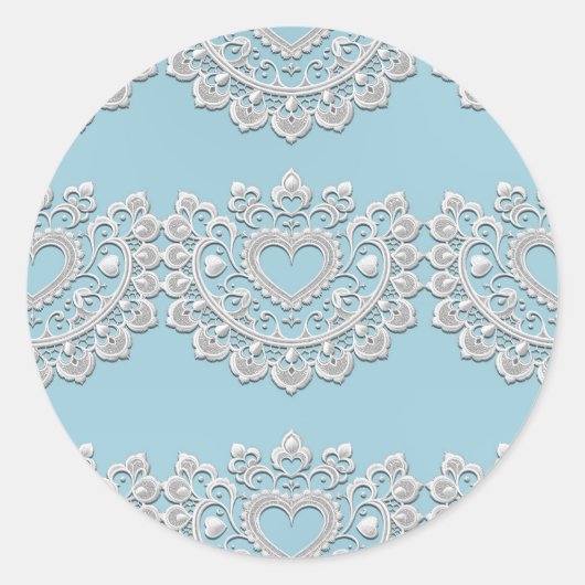 Turquoise Blauw Witte Kant Hart Trouw Bruids- Ronde Sticker (Voorkant)