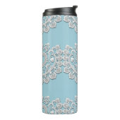 Turquoise Blauw Witte Kant Hart Trouw Bruids- Thermosbeker (Gedraaid links)
