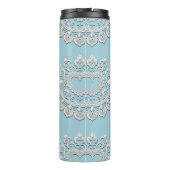 Turquoise Blauw Witte Kant Hart Trouw Bruids- Thermosbeker (Achterkant)