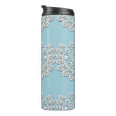 Turquoise Blauw Witte Kant Hart Trouw Bruids- Thermosbeker (Geroteerd rechts)