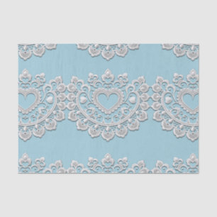 Turquoise Blauw Witte Kant Hart Trouw Bruids- Tissuepapier