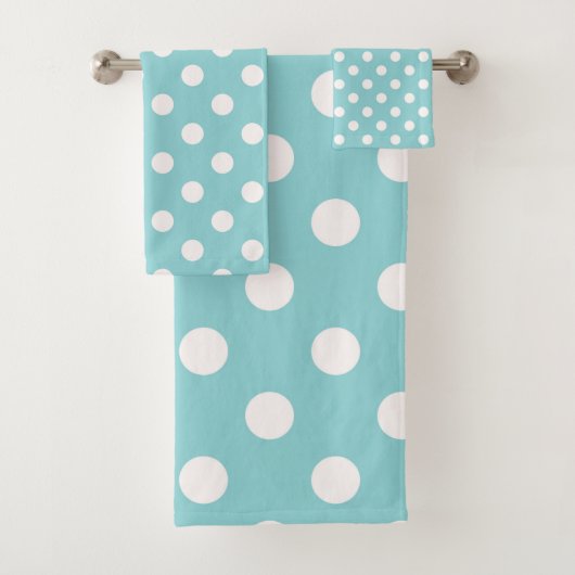 Turquoise Blauw & Witte Stippen Stip Bad Handdoek (Insitu)
