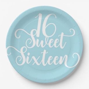 Turquoise Blauw Witte Sweet 16 Verjaardagsfeestje  Papieren Bordje