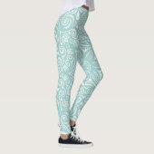 Turquoise Blauw & Witte Whimsical Patroon Leggings (Rechts)