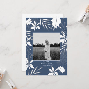 Turquoise Blauw Z/W Foto Baby Shower Kaart