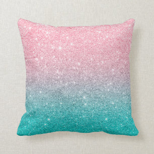 Turquoise-Blauw & Zalm Roze Sprankelende Glitter Kussen