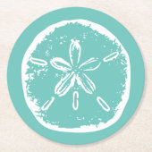 Turquoise blauw zand dollar strand bruiloft onderz ronde kartonnen onderzetter (Voorkant)