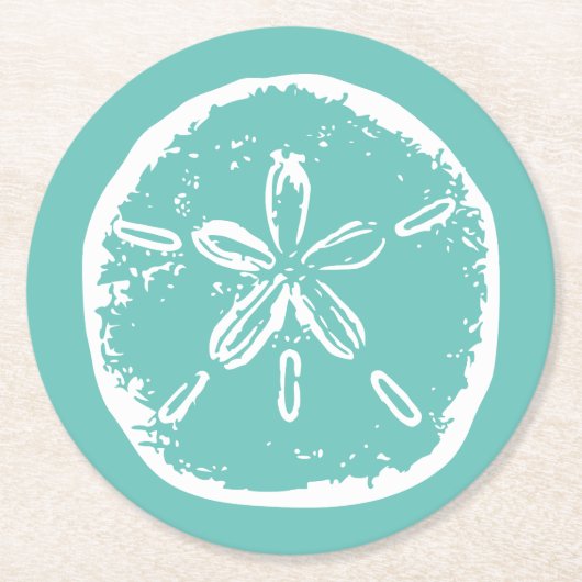 Turquoise blauw zand dollar strand bruiloft onderz ronde kartonnen onderzetter (Voorkant)