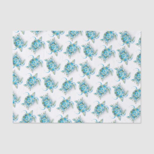 Turquoise Blauw Zee Schildpad Beachy Tissuepapier (Voorkant)