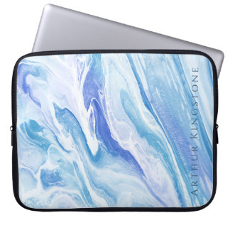 Turquoise Blauw Zeegezicht Marmer Laptop Sleeve