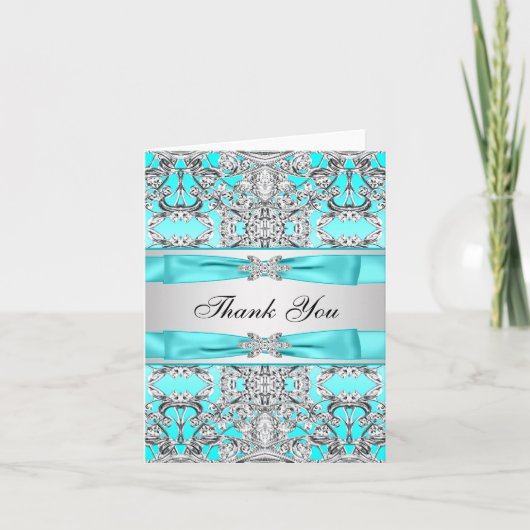 Turquoise Blauw Zilver Dank Je Bedankkaart (Voorkant)
