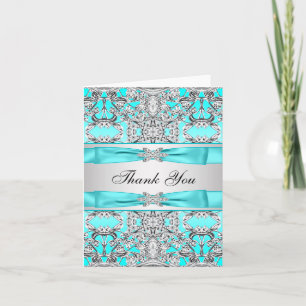 Turquoise Blauw Zilver Dank Je Bedankkaart