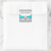Turquoise Blauw Zilver Diamant Vierkante Sticker (Tas)