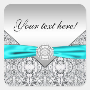 Turquoise Blauw Zilver Diamant Vierkante Sticker