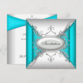 Turquoise Blauw Zilver Feest Kaart (Voorkant / Achterkant)