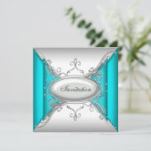 Turquoise Blauw Zilver Feest Kaart (Staand voorkant)