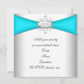 Turquoise Blauw Zilver Feest Kaart (Achterkant)