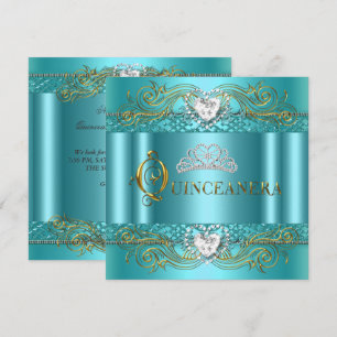 Turquoise Blauw Zilver Goud Quinceanera Verjaardag Kaart